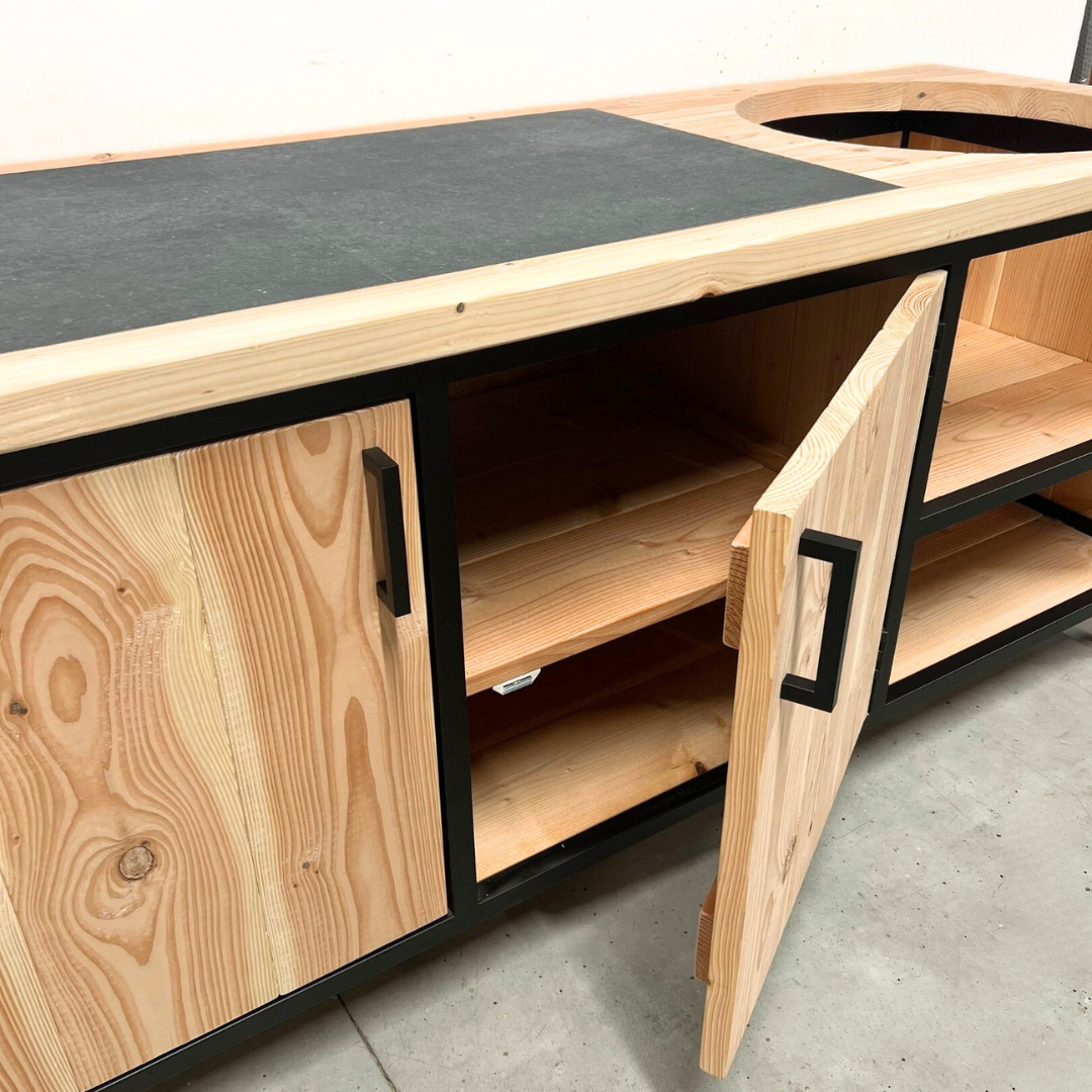 Buitenkeuken Douglas en staal met opbergkast en Keramische tegel - Lengte 205 cm - Afbeelding 4